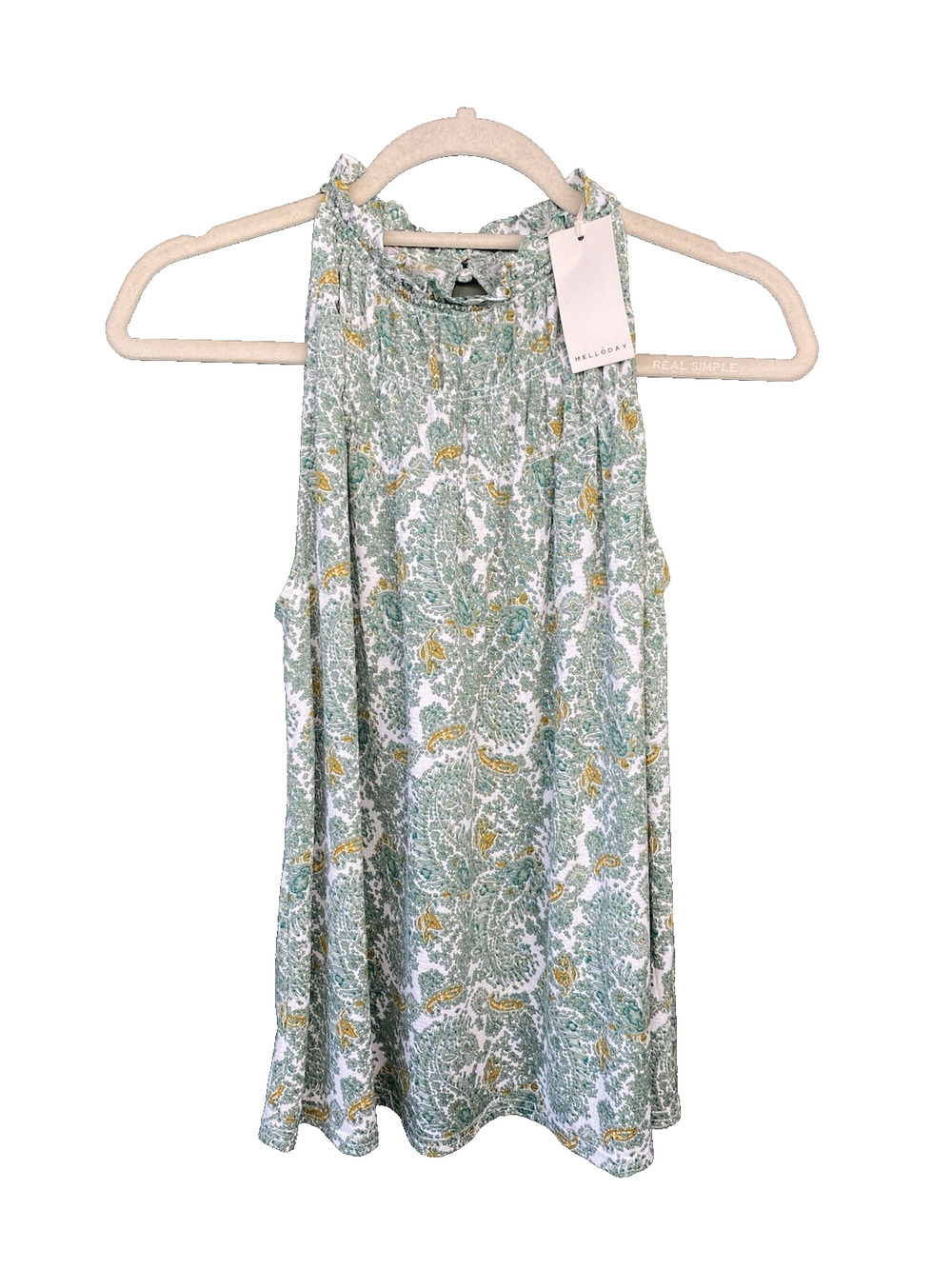 Melloday Shirt Womens Small NEWGreen Paisley Halter Neck Sleeveless Blouse